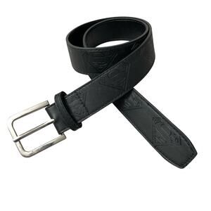 Buckle Down Superman Belt Mens 30 Black Silver Vegan Leather Silver Buckle Logo